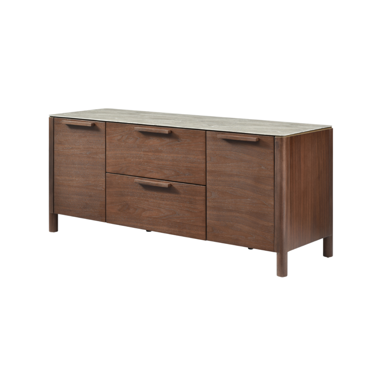 Willow Walnut Brown Wood & Grey Marble TV Unit